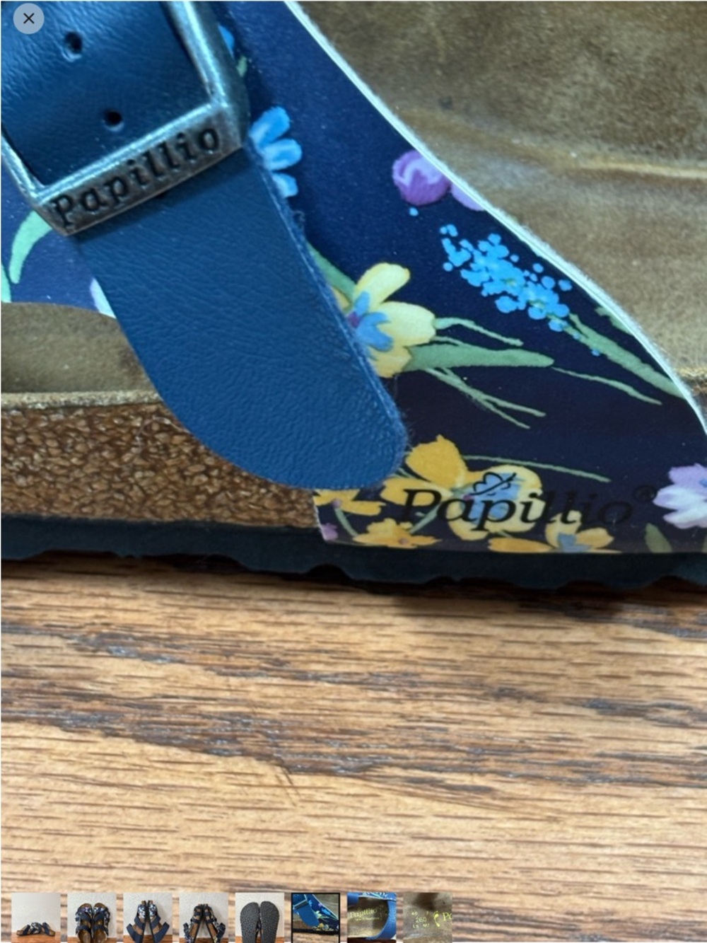 PAPILLIO BIRKENSTOCK Navy Blue Floral Cork Slide Sandals Pisa Women Size 9 $46 - Picture 3 of 5